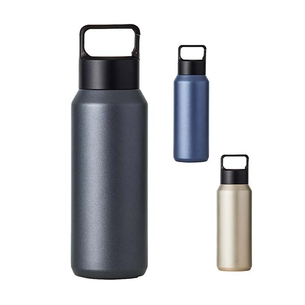 炭酸飲料対応 カラビナハンドル付きステンレスボトル 600ml | 記念品名