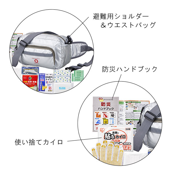 ショルダー＆ウエストバッグ入り 緊急避難用防災セット 12点 | 記念