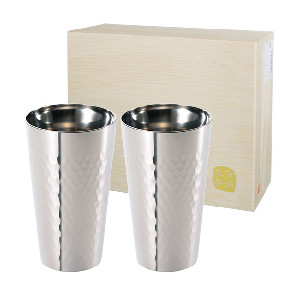 チタン製 二重構造 槌目タンブラー 240ml 2個セット 木箱入り | 記念