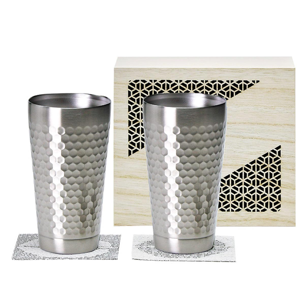 二重構造 槌目ステンレスタンブラー 350ml＆コースター 2個