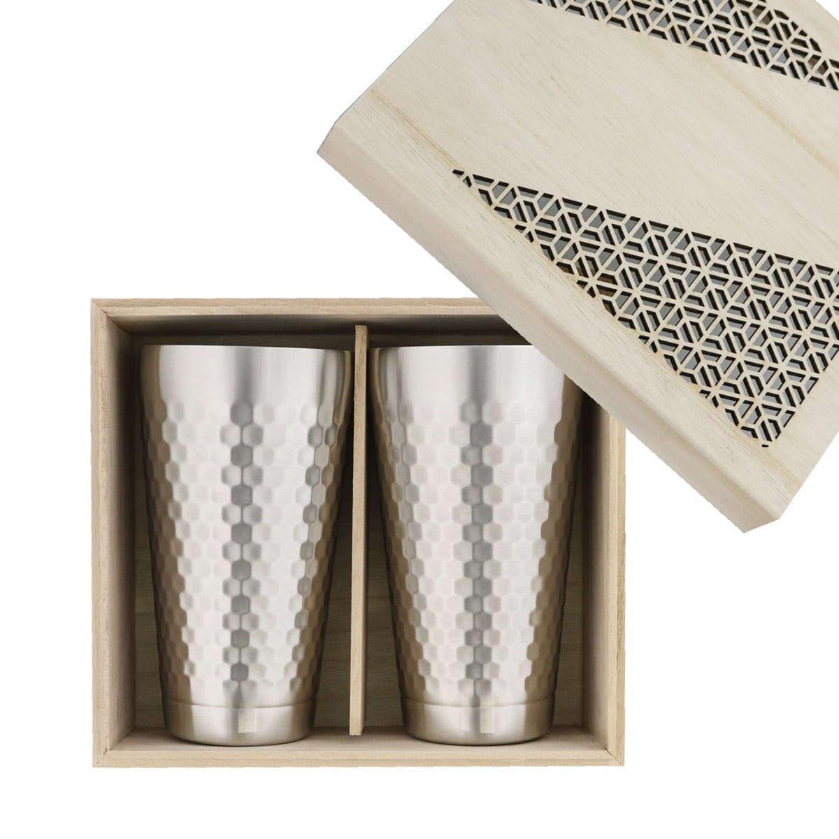 二重構造 槌目ステンレスタンブラー 350ml＆コースター 2個