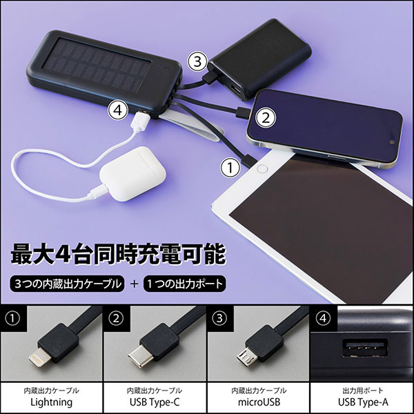 ソーラーモバイルバッテリー（3in1ケーブル付） 10000mAh | 記念品名